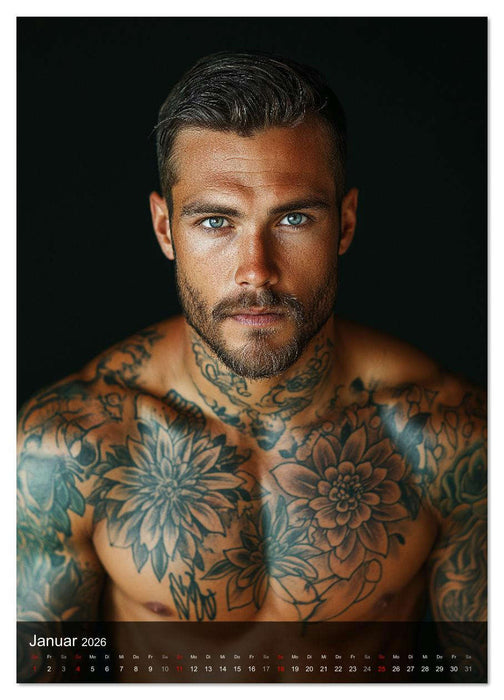 NACKTE HAUT - Tätowierte Männlichkeit (CALVENDO Premium Wandkalender 2026)
