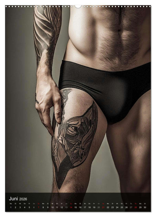 NACKTE HAUT - Tätowierte Männlichkeit (CALVENDO Premium Wandkalender 2026)