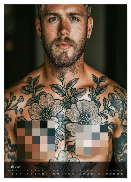 NACKTE HAUT - Tätowierte Männlichkeit (CALVENDO Premium Wandkalender 2026)