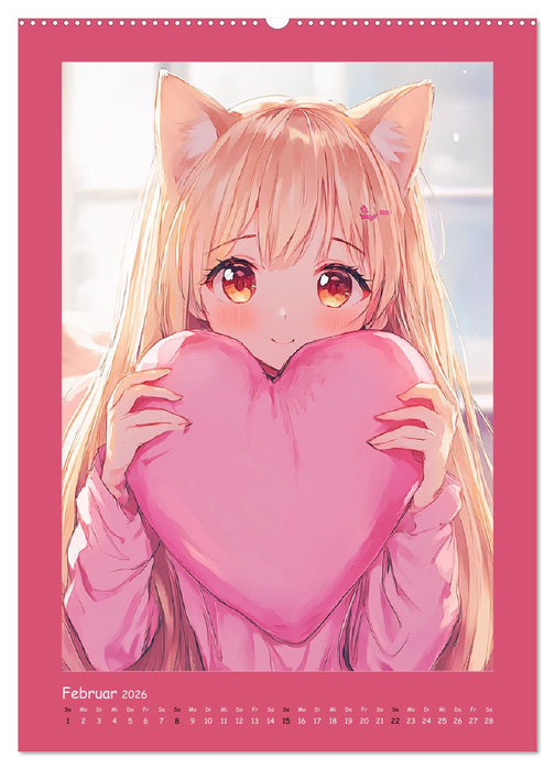 Zauberhafte Momente. Rosa Träume im Manga-Stil (CALVENDO Wandkalender 2026)