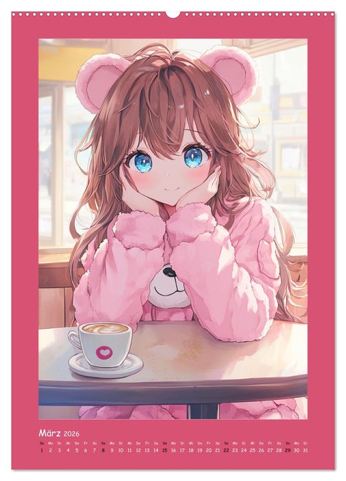 Zauberhafte Momente. Rosa Träume im Manga-Stil (CALVENDO Wandkalender 2026)