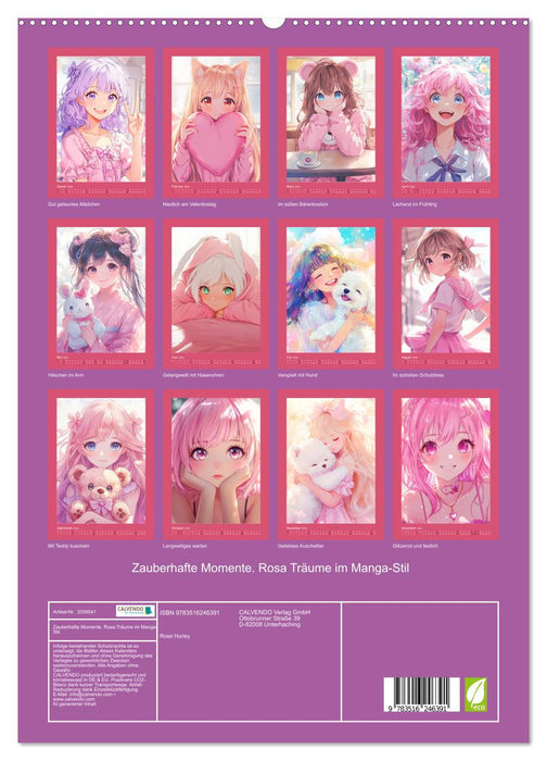 Zauberhafte Momente. Rosa Träume im Manga-Stil (CALVENDO Premium Wandkalender 2026)