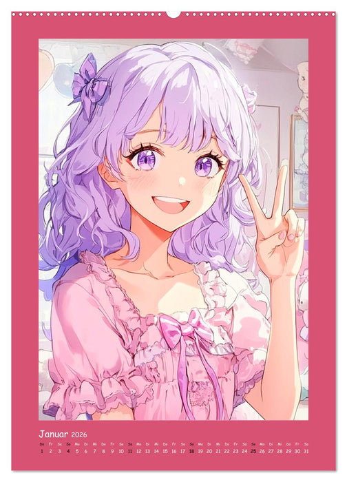 Zauberhafte Momente. Rosa Träume im Manga-Stil (CALVENDO Premium Wandkalender 2026)