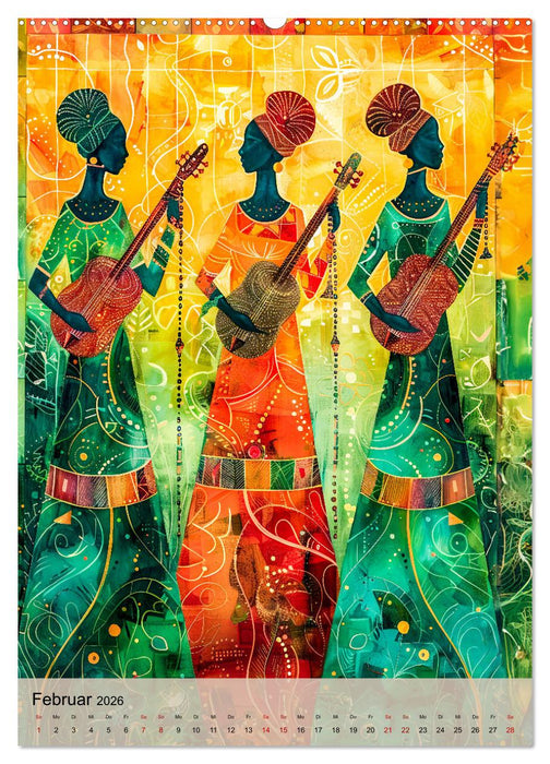 Afrikanische Eleganz - Illustrationen in harmonischen Farben (CALVENDO Premium Wandkalender 2026)