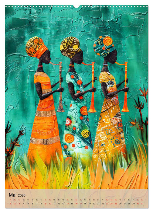 Afrikanische Eleganz - Illustrationen in harmonischen Farben (CALVENDO Premium Wandkalender 2026)