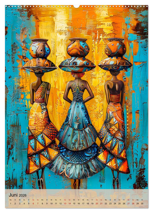 Afrikanische Eleganz - Illustrationen in harmonischen Farben (CALVENDO Premium Wandkalender 2026)