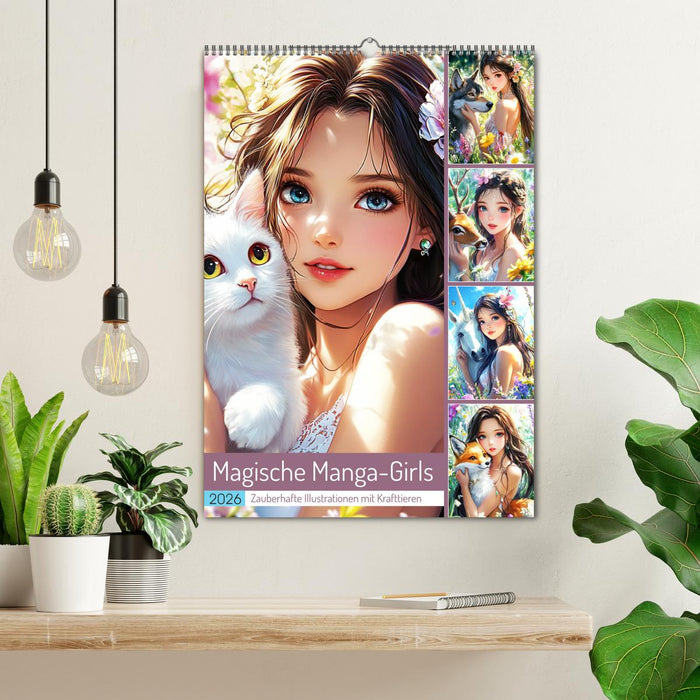 Magische Manga-Girls. Zauberhafte Illustrationen mit Krafttieren (CALVENDO Wandkalender 2026)