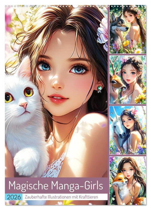 Magische Manga-Girls. Zauberhafte Illustrationen mit Krafttieren (CALVENDO Wandkalender 2026)