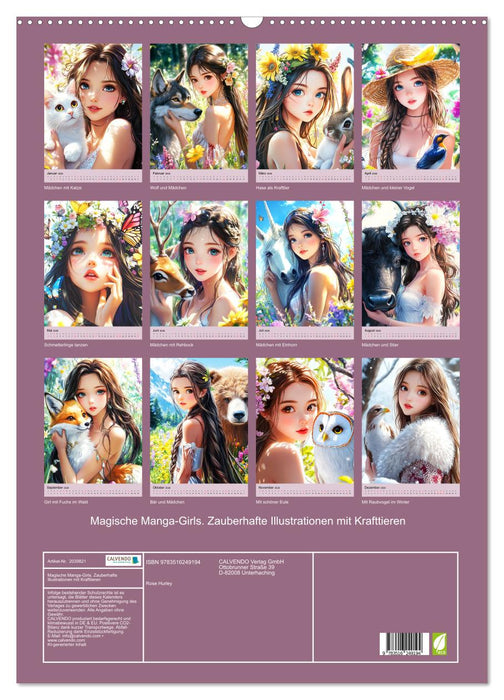 Magische Manga-Girls. Zauberhafte Illustrationen mit Krafttieren (CALVENDO Wandkalender 2026)
