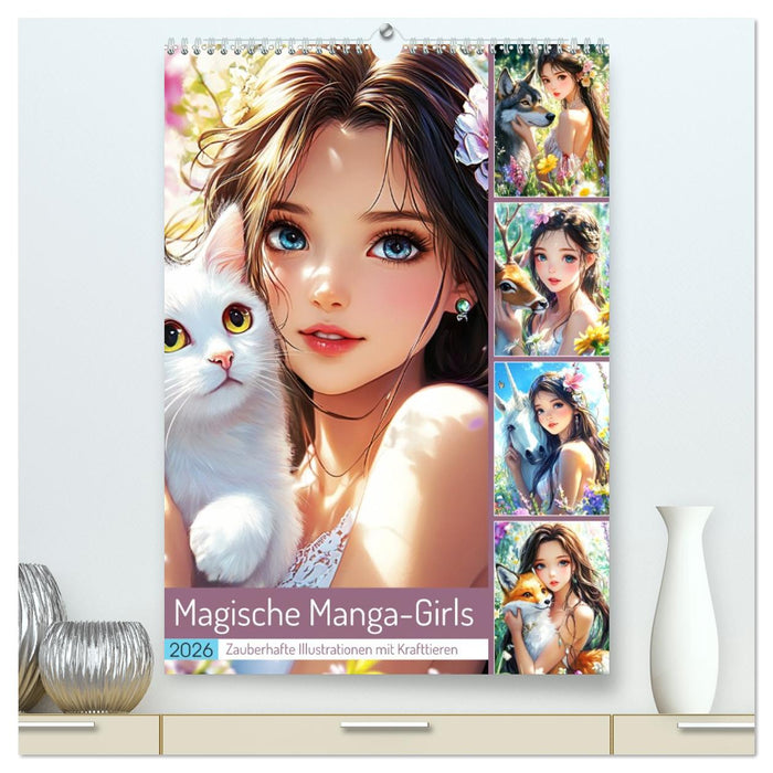 Magische Manga-Girls. Zauberhafte Illustrationen mit Krafttieren (CALVENDO Premium Wandkalender 2026)