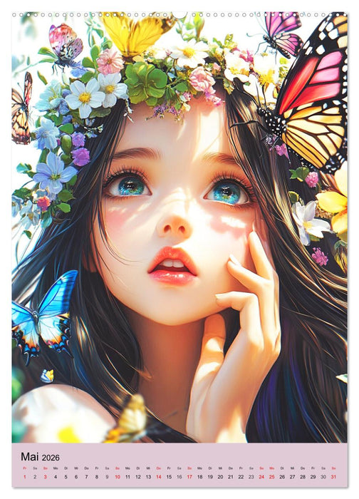 Magische Manga-Girls. Zauberhafte Illustrationen mit Krafttieren (CALVENDO Premium Wandkalender 2026)