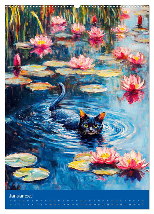 Katzen und Kunst - Samtige Herrscher der impressionistischen Gärten (CALVENDO Wandkalender 2026)