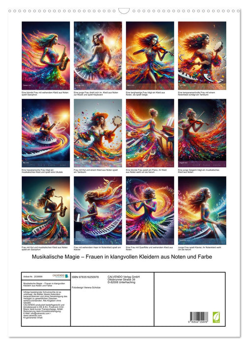 Musikalische Magie – Frauen in klangvollen Kleidern aus Noten und Farbe (CALVENDO Wandkalender 2026)