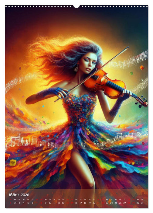 Musikalische Magie – Frauen in klangvollen Kleidern aus Noten und Farbe (CALVENDO Wandkalender 2026)