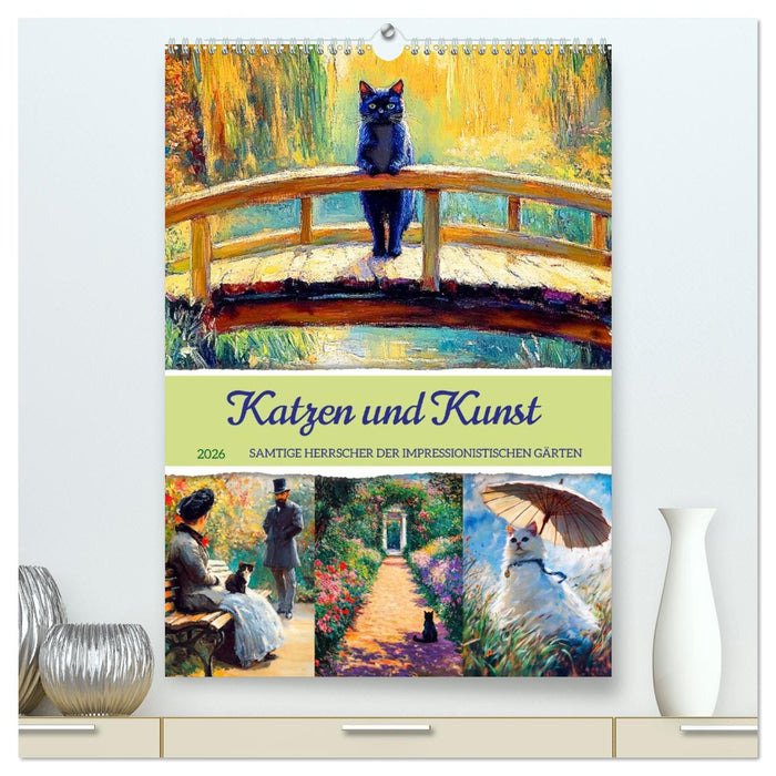 Katzen und Kunst - Samtige Herrscher der impressionistischen Gärten (CALVENDO Premium Wandkalender 2026)