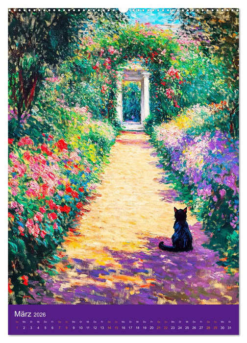 Katzen und Kunst - Samtige Herrscher der impressionistischen Gärten (CALVENDO Premium Wandkalender 2026)