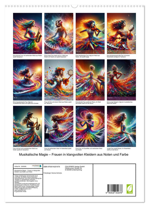 Musikalische Magie – Frauen in klangvollen Kleidern aus Noten und Farbe (CALVENDO Premium Wandkalender 2026)