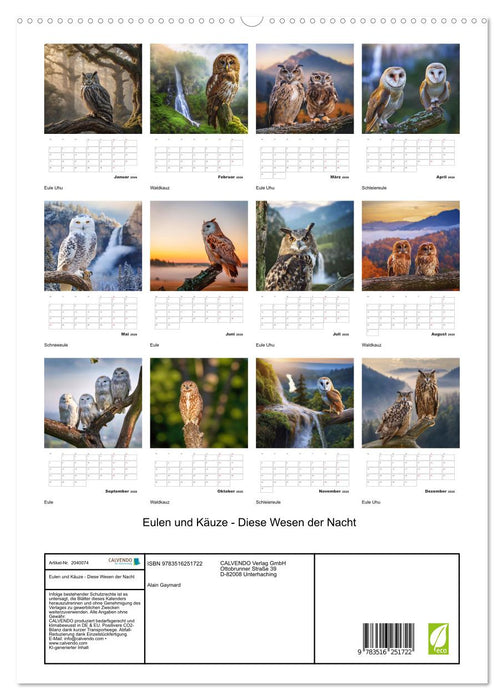 Eulen und Käuze - Diese Wesen der Nacht (CALVENDO Premium Wandkalender 2026)