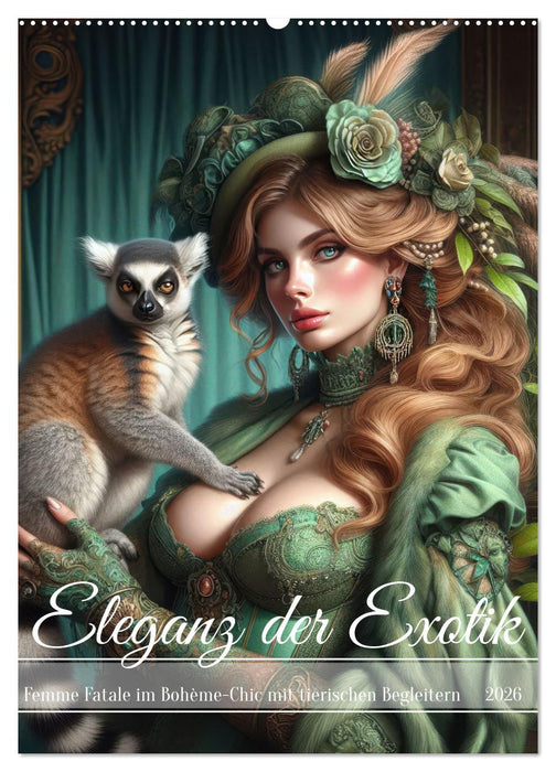 Eleganz der Exotik - Femme Fatale im Bohème-Chic mit tierischen Begleitern (CALVENDO Wandkalender 2026)