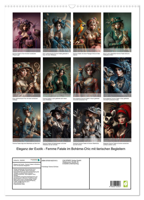 Eleganz der Exotik - Femme Fatale im Bohème-Chic mit tierischen Begleitern (CALVENDO Wandkalender 2026)