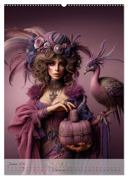 Eleganz der Exotik - Femme Fatale im Bohème-Chic mit tierischen Begleitern (CALVENDO Wandkalender 2026)
