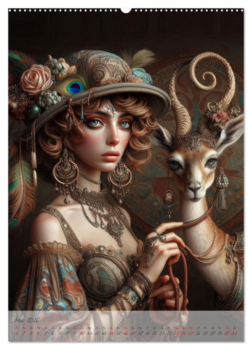 Eleganz der Exotik - Femme Fatale im Bohème-Chic mit tierischen Begleitern (CALVENDO Wandkalender 2026)