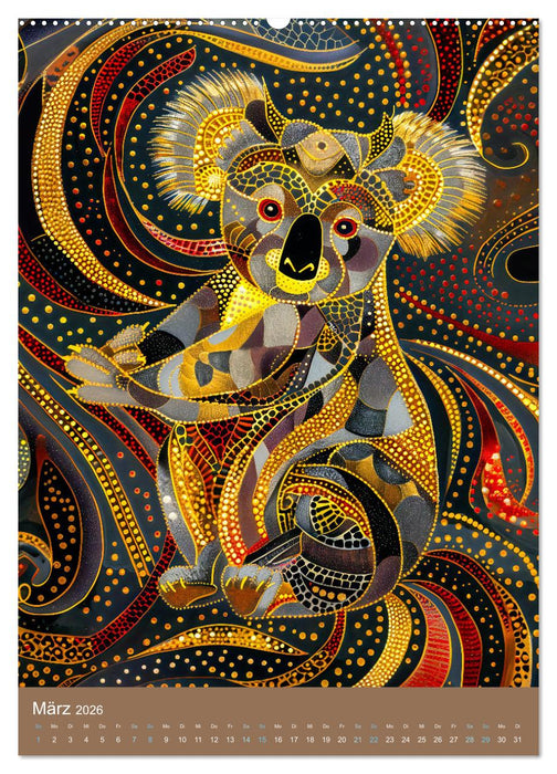 Wildes Australien - Tiere im Stile der Aborigine-Kunst (CALVENDO Premium Wandkalender 2026)