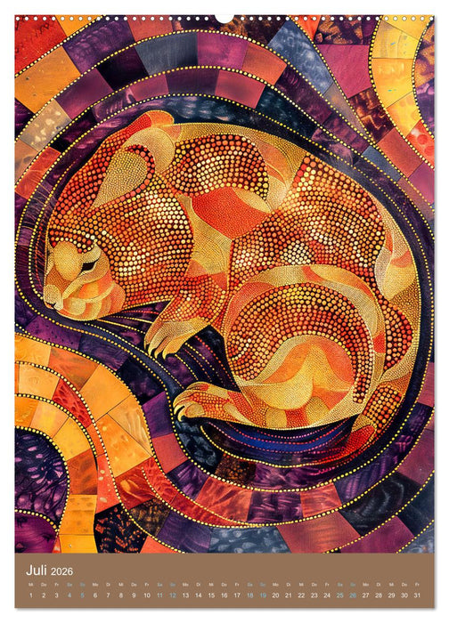 Wildes Australien - Tiere im Stile der Aborigine-Kunst (CALVENDO Premium Wandkalender 2026)
