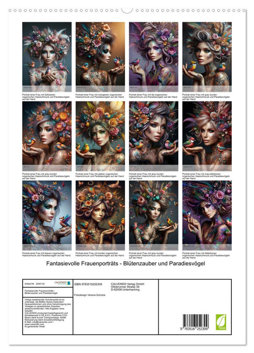 Fantasievolle Frauenporträts - Blütenzauber und Paradiesvögel (CALVENDO Premium Wandkalender 2026)