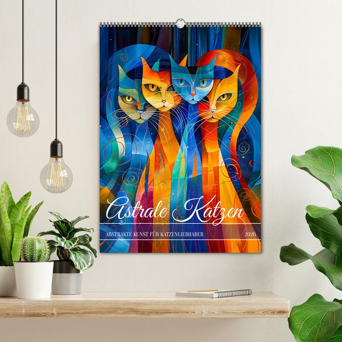 Astrale Katzen - Abstrakte Kunst für Katzenliebhaber (CALVENDO Wandkalender 2026)