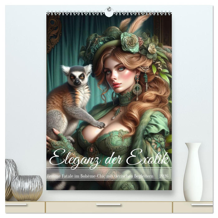 Eleganz der Exotik - Femme Fatale im Bohème-Chic mit tierischen Begleitern (CALVENDO Premium Wandkalender 2026)