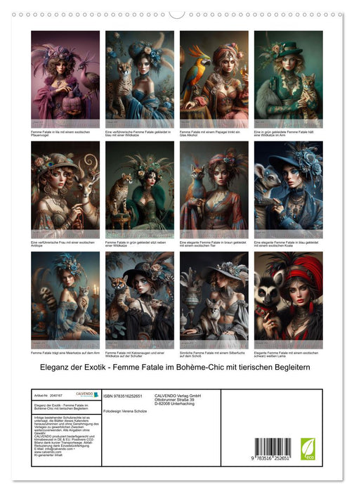 Eleganz der Exotik - Femme Fatale im Bohème-Chic mit tierischen Begleitern (CALVENDO Premium Wandkalender 2026)
