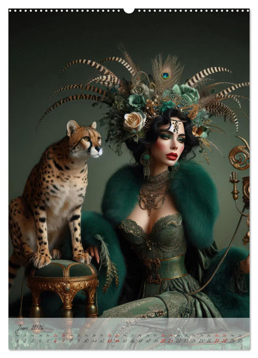 Eleganz der Exotik - Femme Fatale im Bohème-Chic mit tierischen Begleitern (CALVENDO Premium Wandkalender 2026)