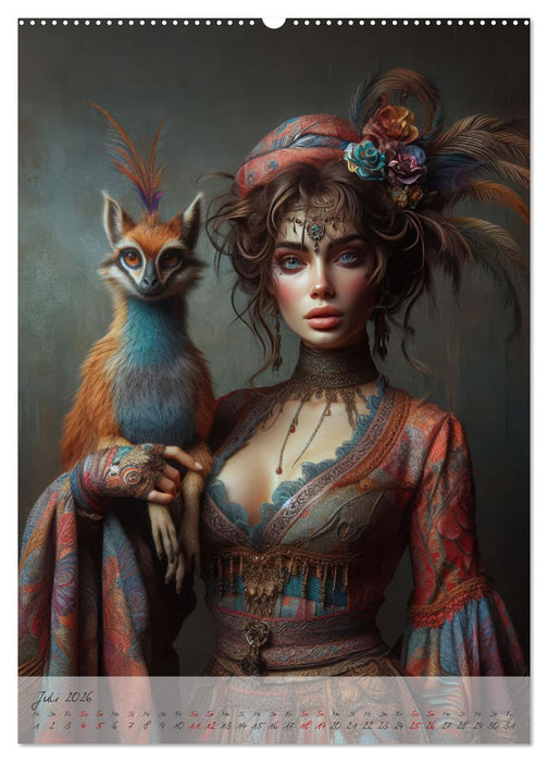 Eleganz der Exotik - Femme Fatale im Bohème-Chic mit tierischen Begleitern (CALVENDO Premium Wandkalender 2026)