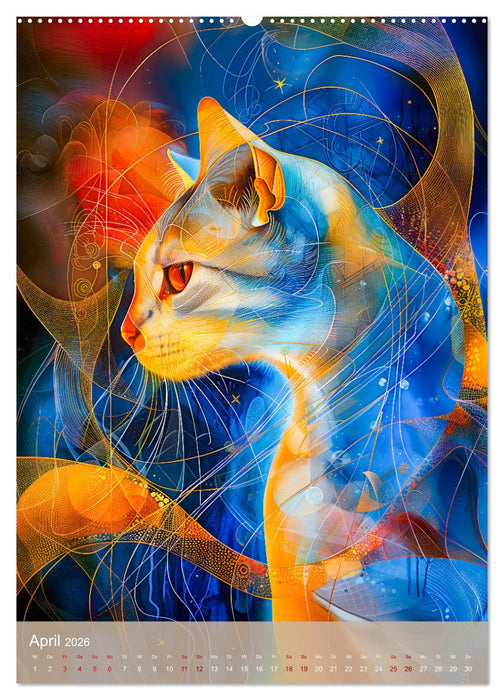 Astrale Katzen - Abstrakte Kunst für Katzenliebhaber (CALVENDO Premium Wandkalender 2026)