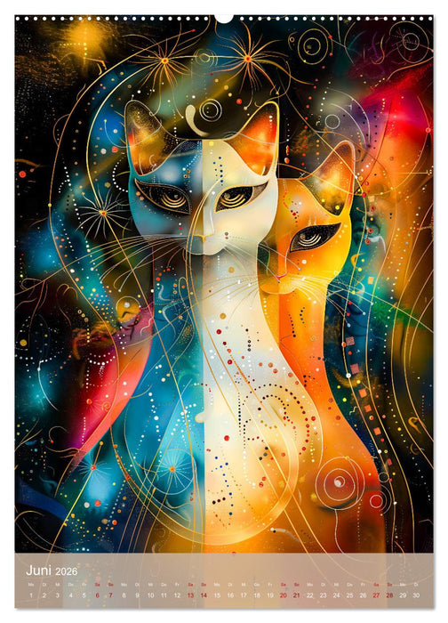 Astrale Katzen - Abstrakte Kunst für Katzenliebhaber (CALVENDO Premium Wandkalender 2026)