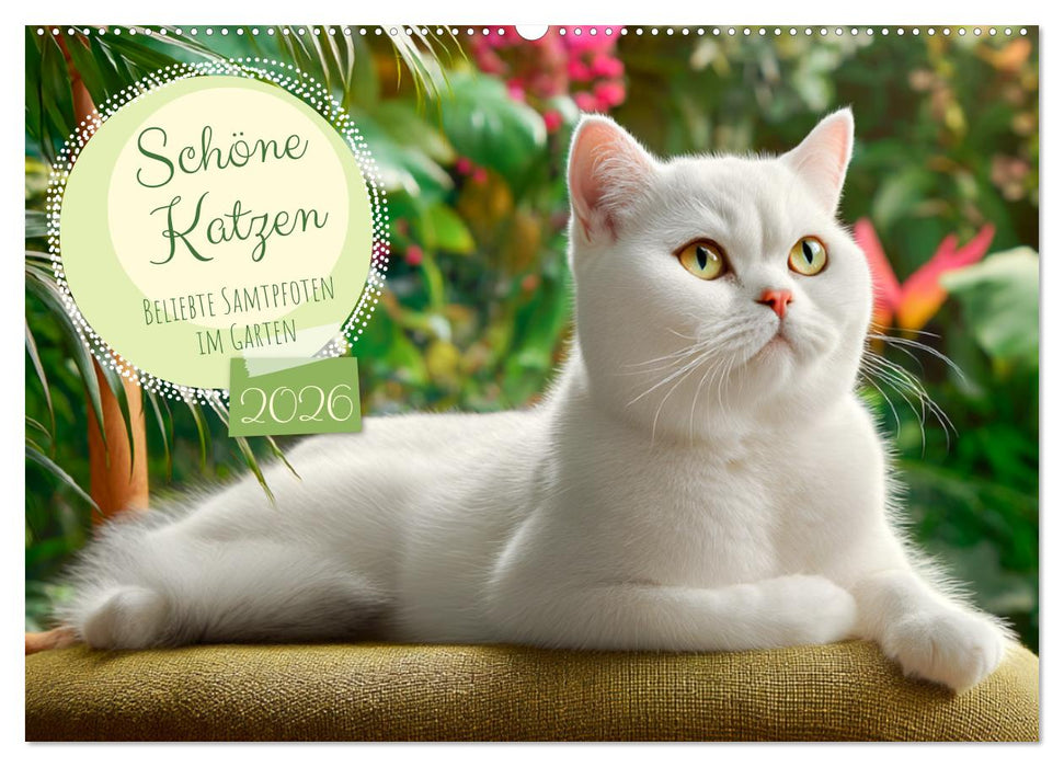 Schöne Katzen. Beliebte Samtpfoten im Garten (CALVENDO Wandkalender 2026)