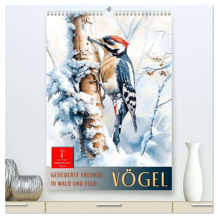 Vögel - gefiederte Freunde in Wald und Feld (CALVENDO Premium Wandkalender 2026)