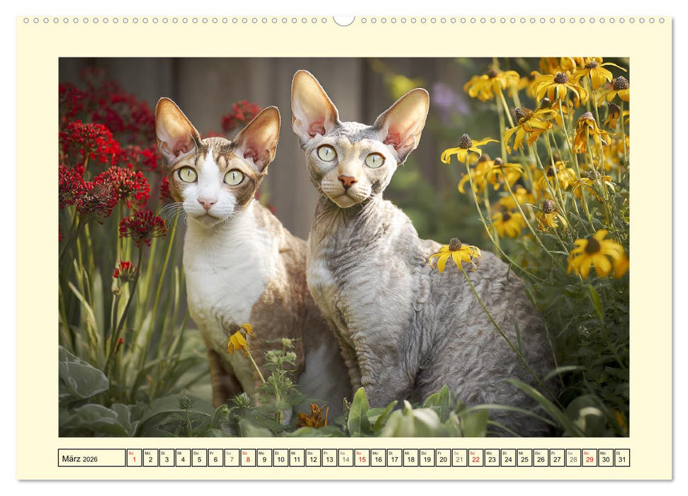 Schöne Katzen. Beliebte Samtpfoten im Garten (CALVENDO Premium Wandkalender 2026)