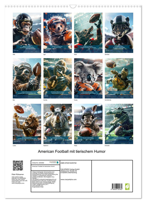 American Football mit tierischem Humor (CALVENDO Wandkalender 2026)