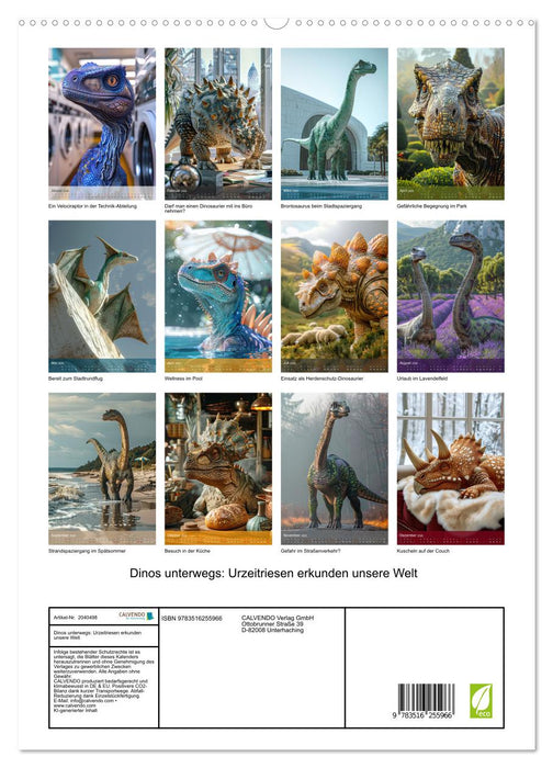 Dinos unterwegs: Urzeitriesen erkunden unsere Welt (CALVENDO Premium Wandkalender 2026)