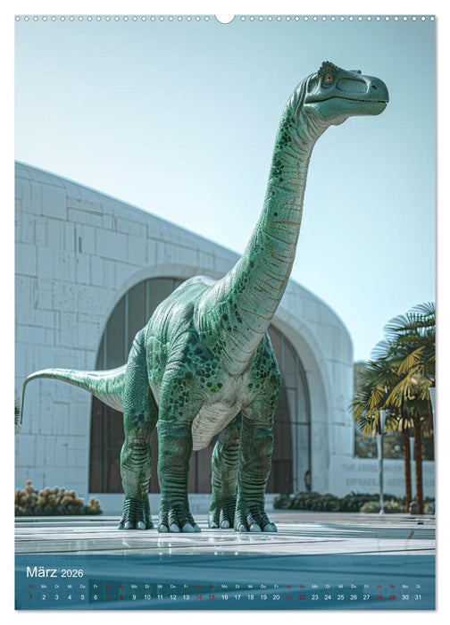 Dinos unterwegs: Urzeitriesen erkunden unsere Welt (CALVENDO Premium Wandkalender 2026)
