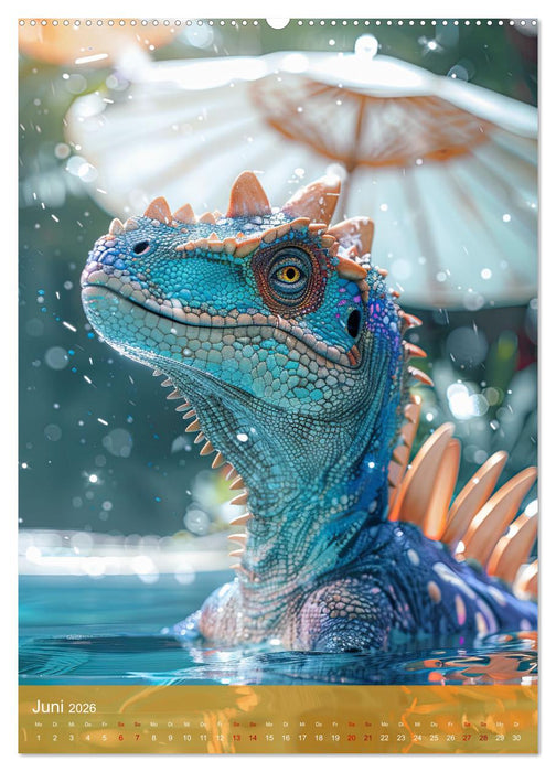 Dinos unterwegs: Urzeitriesen erkunden unsere Welt (CALVENDO Premium Wandkalender 2026)