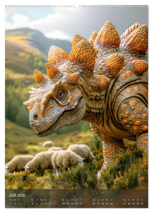 Dinos unterwegs: Urzeitriesen erkunden unsere Welt (CALVENDO Premium Wandkalender 2026)