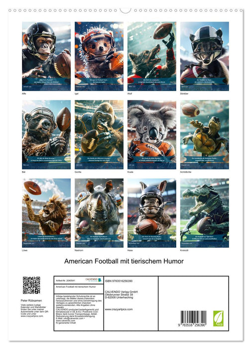 American Football mit tierischem Humor (CALVENDO Premium Wandkalender 2026)