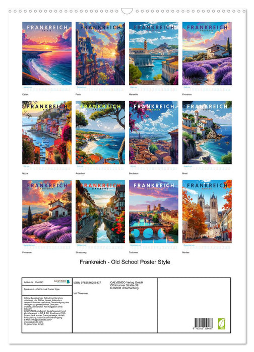 Frankreich - Old School Poster Style (CALVENDO Wandkalender 2026)