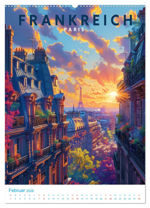 Frankreich - Old School Poster Style (CALVENDO Wandkalender 2026)