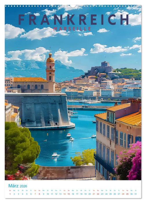 Frankreich - Old School Poster Style (CALVENDO Wandkalender 2026)