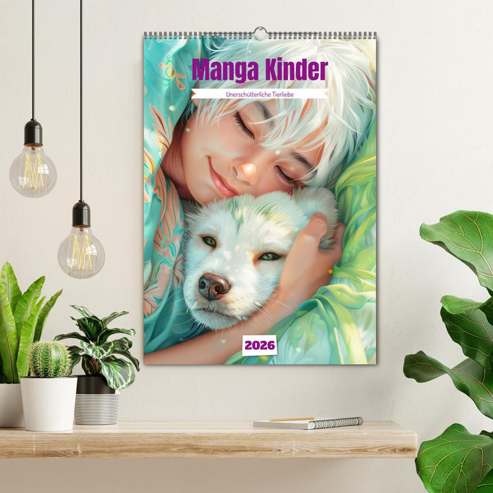 Manga Kinder - Unerschütterliche Tierliebe (CALVENDO Wandkalender 2026)