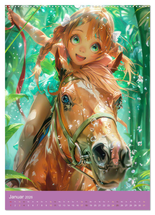 Manga Kinder - Unerschütterliche Tierliebe (CALVENDO Wandkalender 2026)